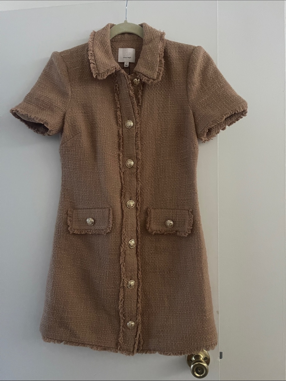cinq a sept Brown Tweed Short-Sleeve Button-Front Mini Dress